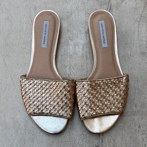 Saks Fifth Avenue Metallic Gold Woven Slide Sandals